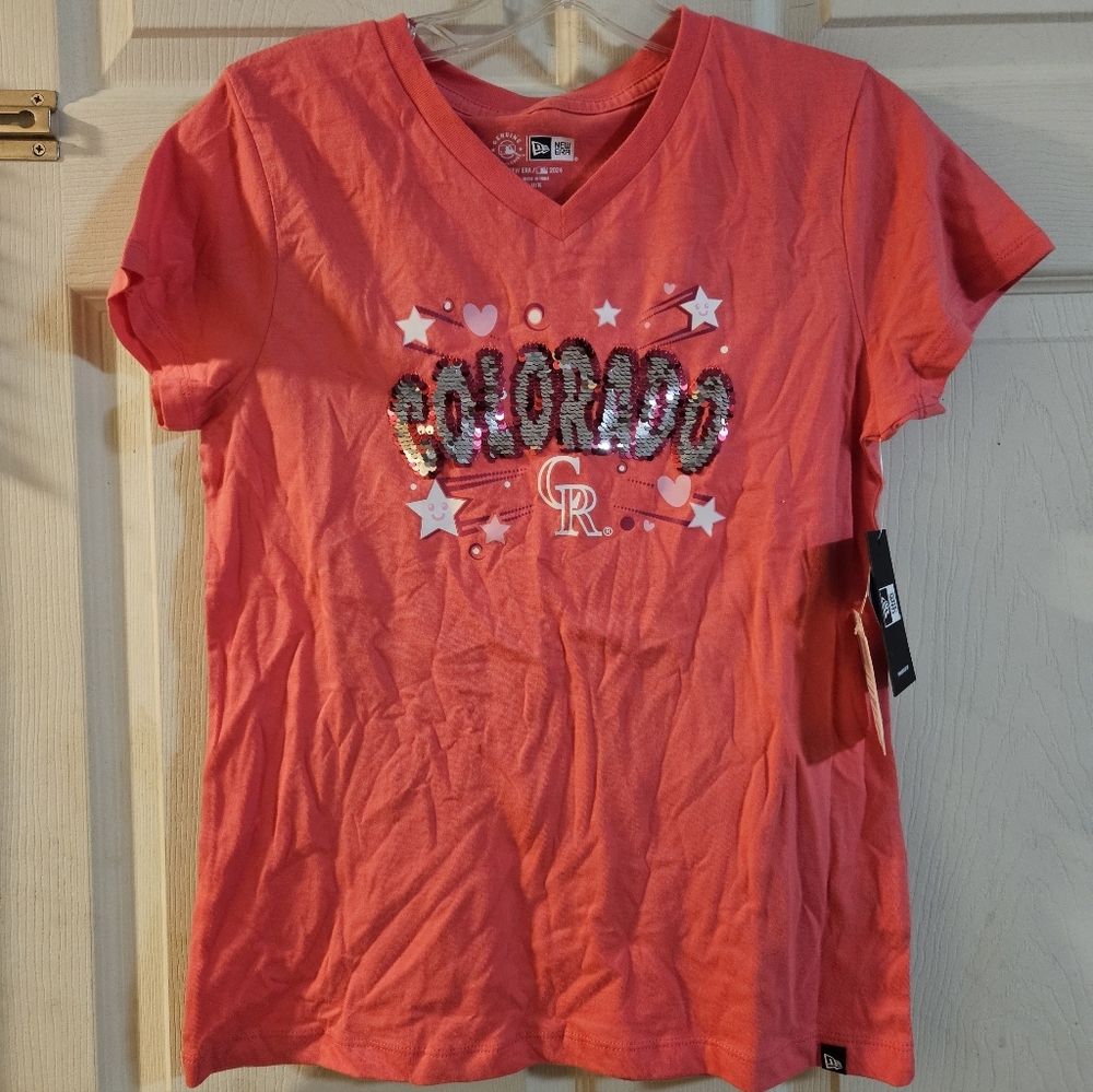 COLORADO ROCKIES NEW ERA GIRLS TEE: PINK: NEW WITH TAGS: SIZE 14/16